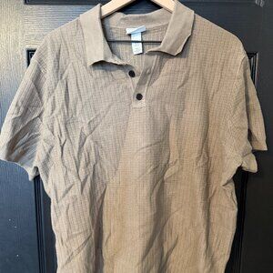 Mens H&M Casual Knit Short Sleeve Sweater Shirt Beige Tan Extra Large